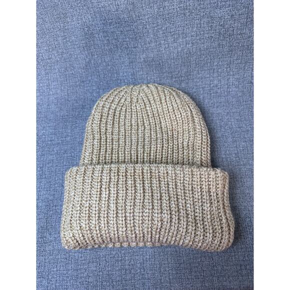 Unisex Motorcycle Riders Patch Beanie Chunky Knit Tan Winter Hat Cuff Style - Picture 4 of 4